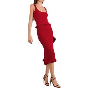Brandon Maxwell Womens Grace Cashmere Midi Skirt Large Red - NWT $895